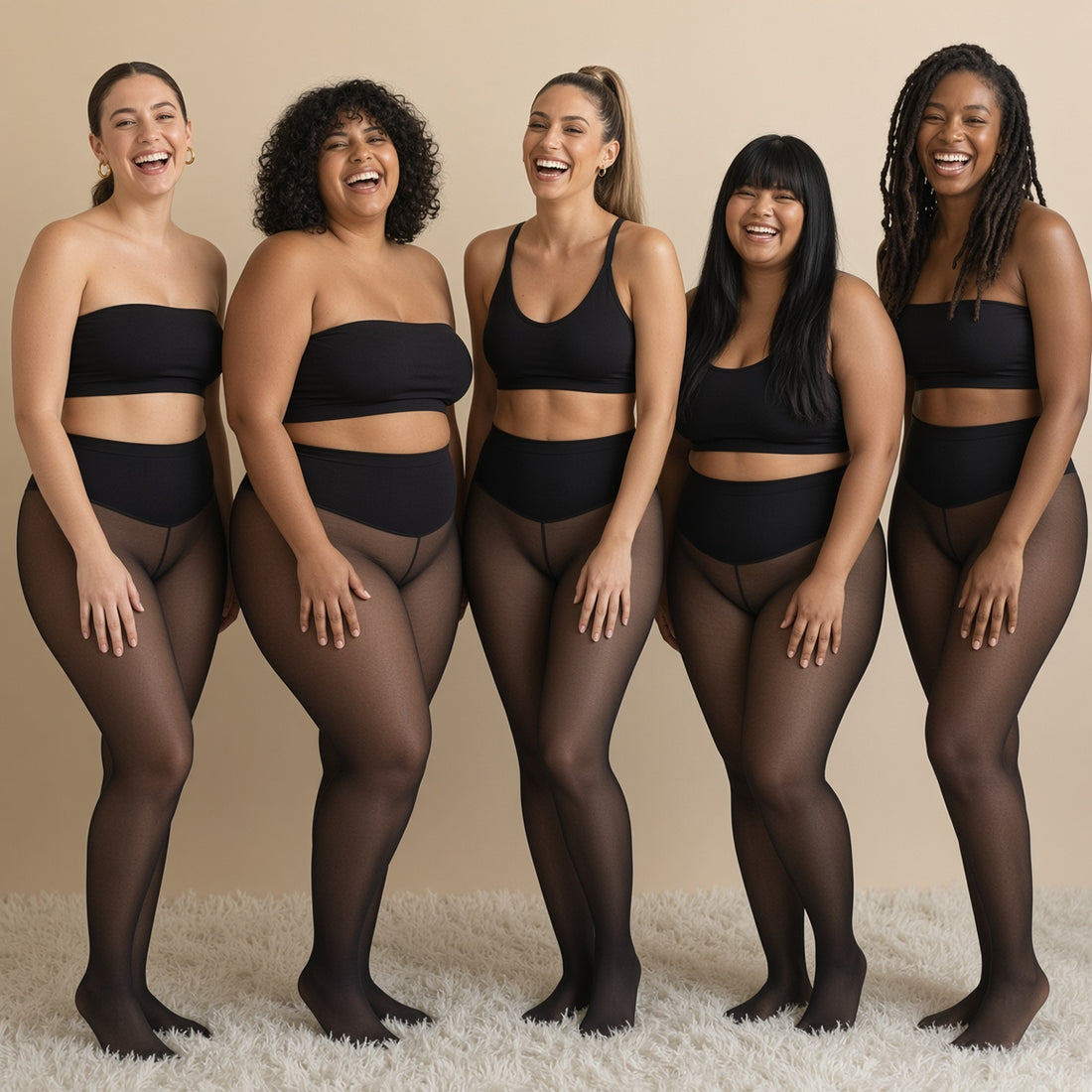 Tre kvinner i ulike hudtoner i Snowveil thermotights